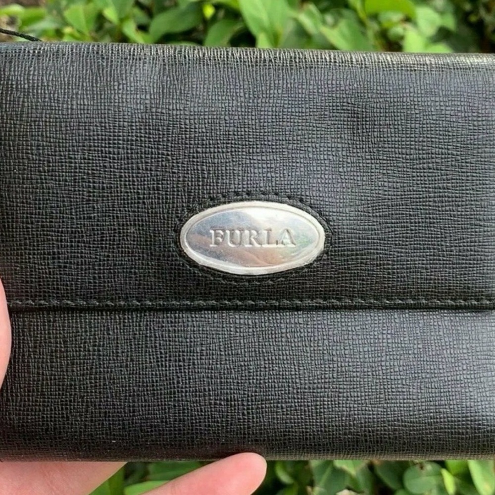 Furla Black Wallet with Silver Emblem